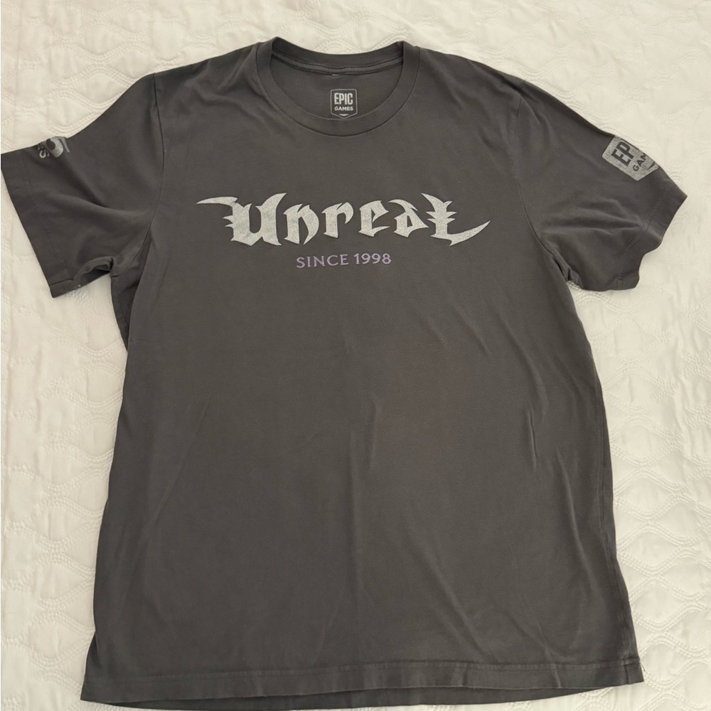 Unreal 25th Anniversary T Shirt Promo Gray Epic Games Sides Size XL NWOT